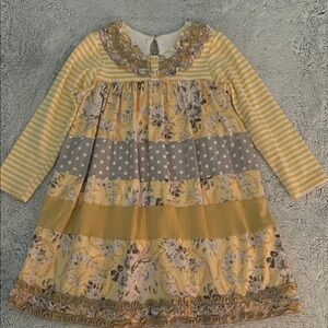 Yellow Floral Striped Kids Casual Dress
